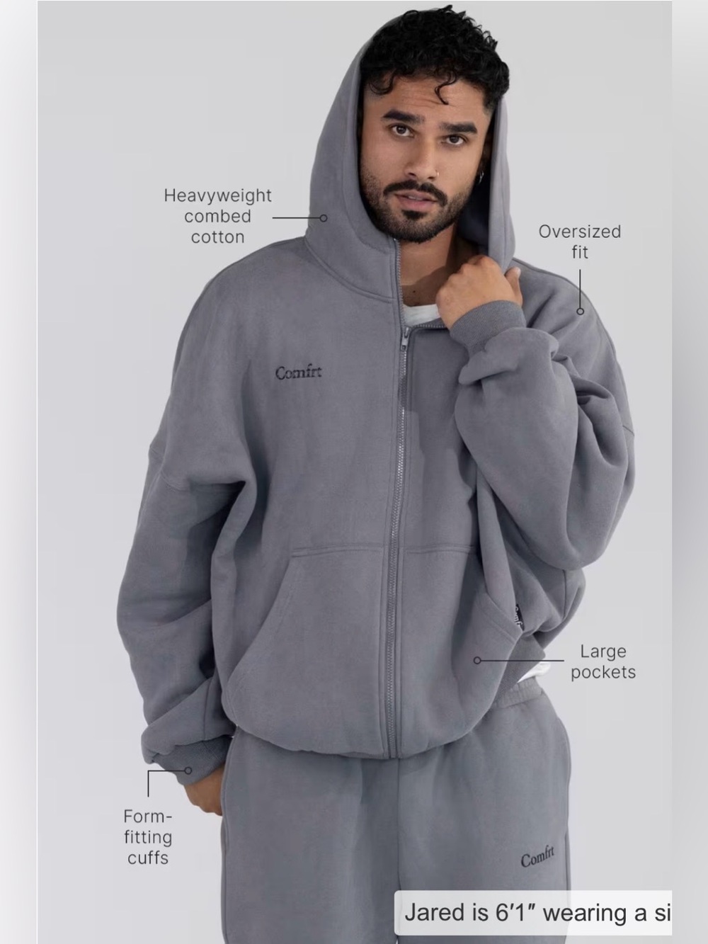 NWT Mega oversized COMFRT cloud zip hoodie sz Large wolf gray